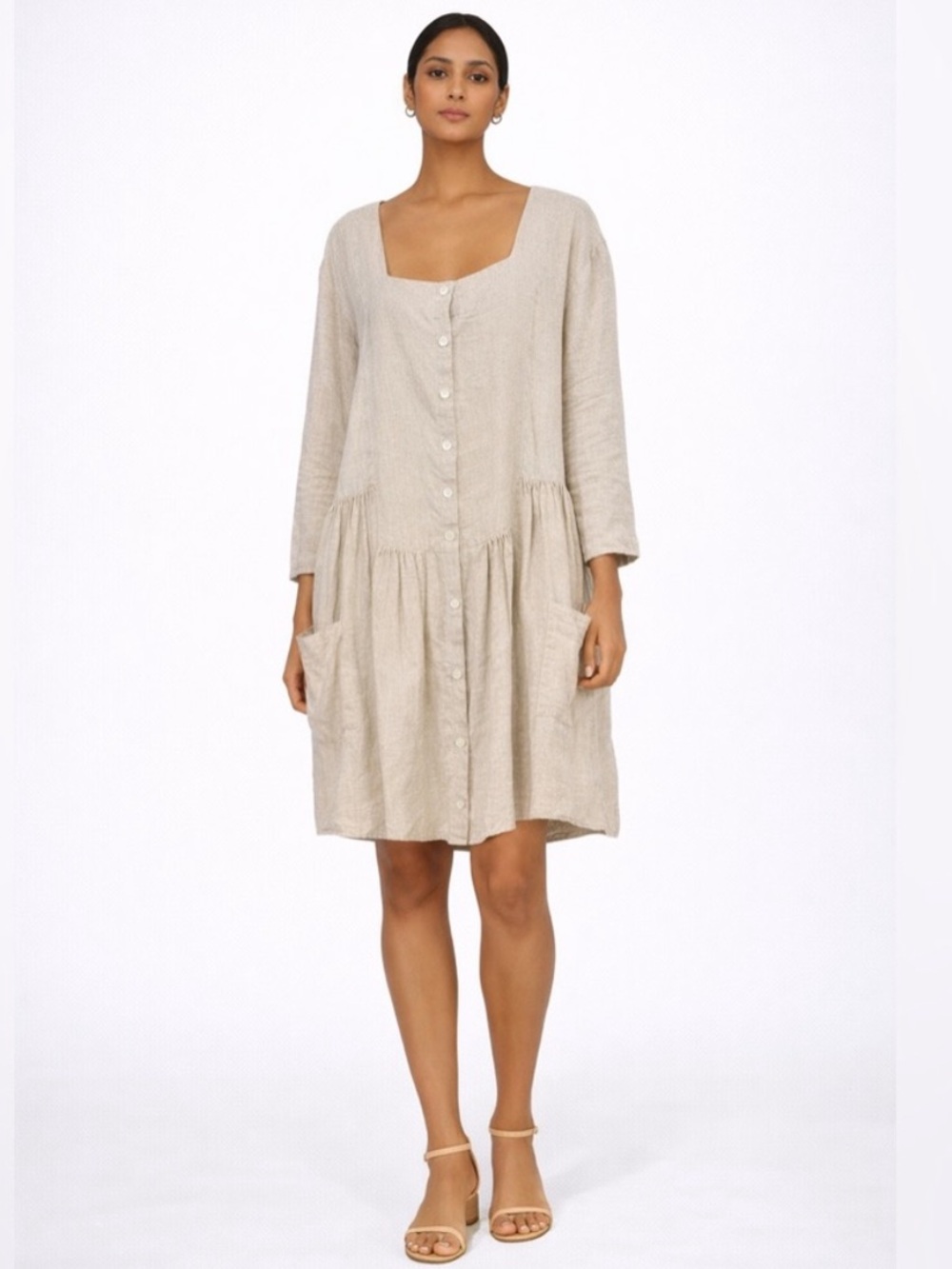 Gudrun Sjödén Linen Button Front Dress Tunic Pockets Lagenlook Medium